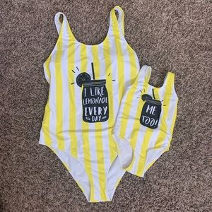 Mom and Daughter Matching Yellow Stripe Swim Suits